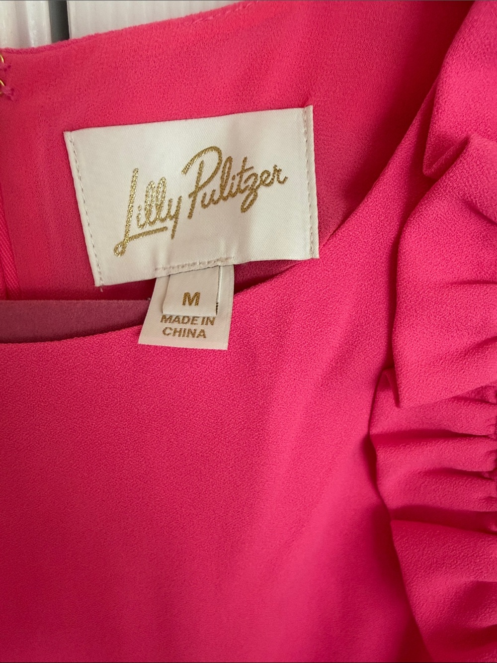 💕NWOT Lilly Pulitzer Kailee Hot Pink Ruffle-Trim Shift Dress - Picture 2 of 10